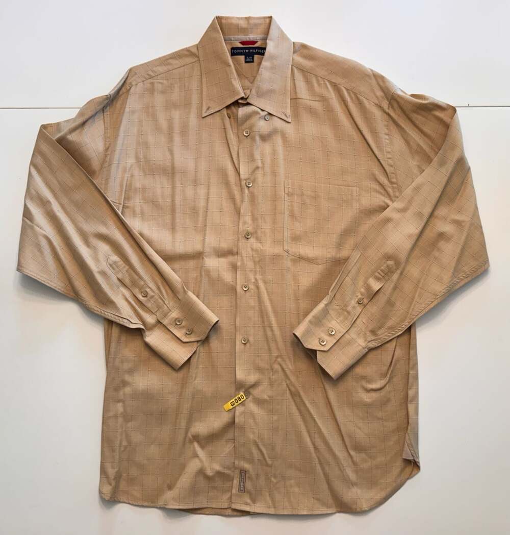 Tommy Hilfiger Tan Grid Pattern Long Sleeve Button Down Shirt XL